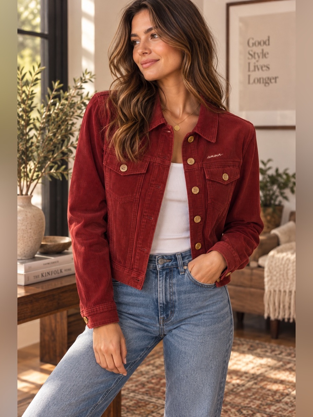 Maison Labiche Paris Women’s Burgundy Corduroy Jacket Size S Like New